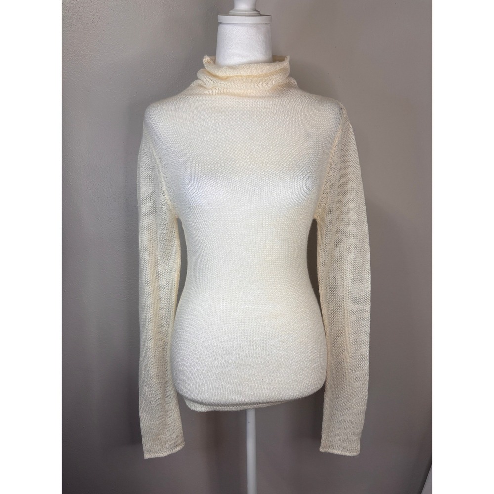 Zara SRPLS Turtleneck‎ Sweater Womens S Cream Sheer Open Knit Minimalist Neutral